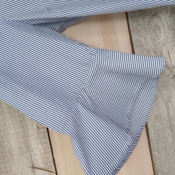 NWOT Tacera PL Blue and White Striped Dress w/ Faux Pearl Beading & Bell Sleeves - Picture 5 of 13